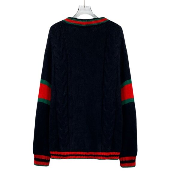 Gucci Black Wool Striped V-Neck Long-Sleeve Knitted Cardigan M Made In Italy - Picture 7 of 7